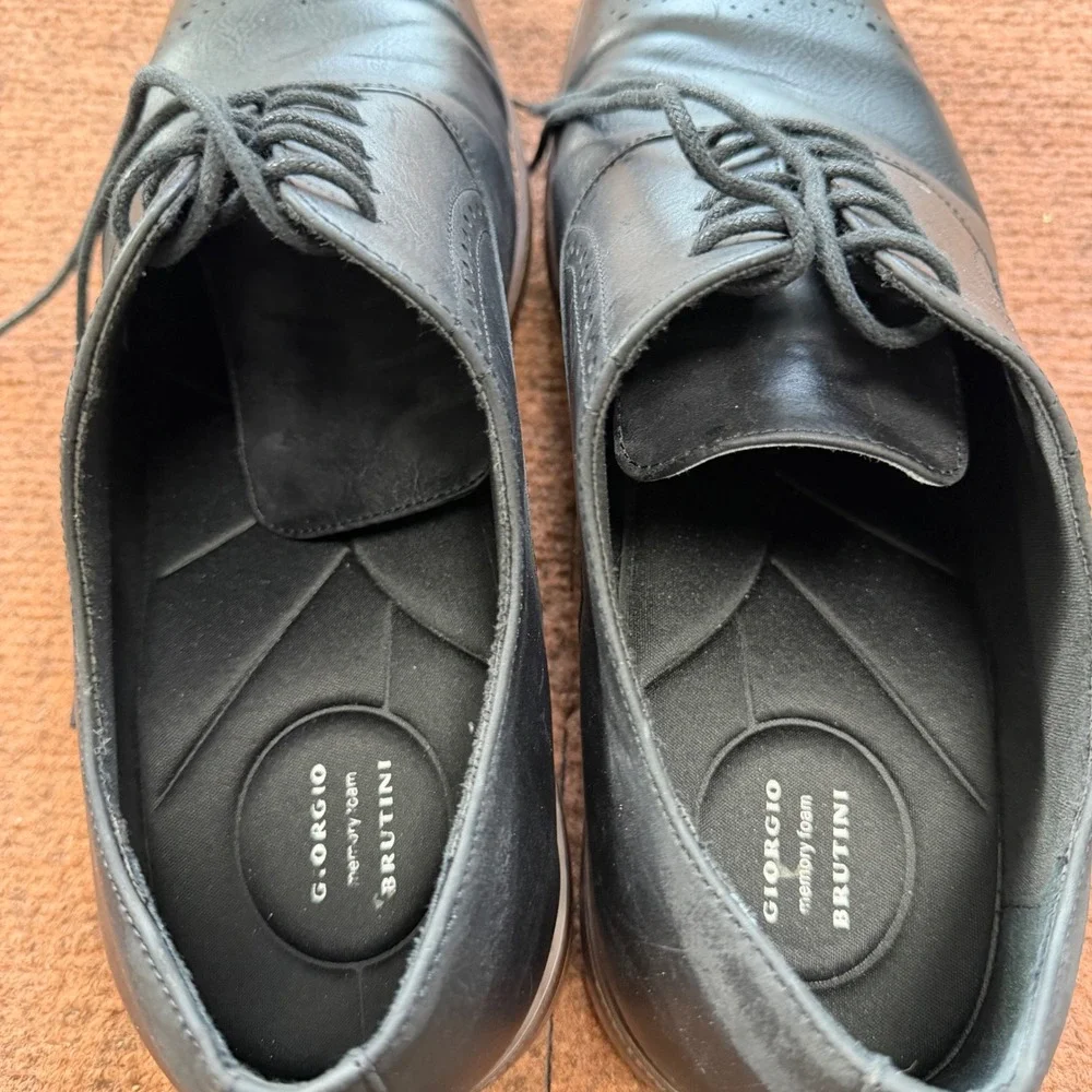 Giorgio‎ Brutini Mens Black Leather Medallion Toe Oxford Dress Shoes Memory Foam